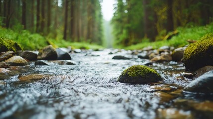 Fototapeta premium Tranquil Stream Flowing Through a Serene Forest