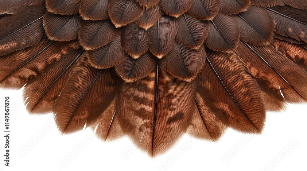 Poster a close-up view of rich brown feathers, showcasing their intricate textures and patterns, blending s