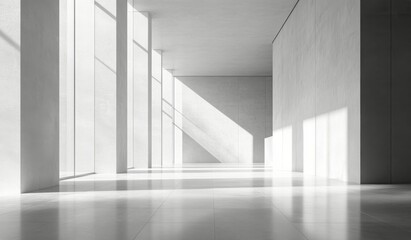 Obraz premium Bright and airy interior space with large windows and soft morning light in a minimalist setting