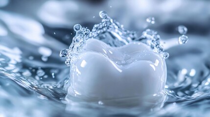 Closeup of tooth with water splashes. Tooth dentistry and dental care concept. 