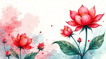 Obraz premium Chinese New Year. Copy space, background with sakura flowers on red background, holiday card 2025