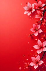 Chinese New Year. Copy space, background with sakura flowers on red background, holiday card 