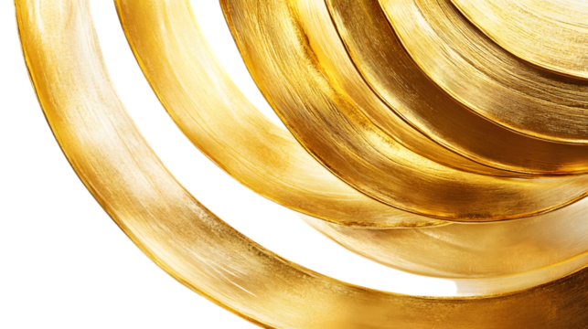 Abstract golden circular design with layered textures, creating a luxurious and artistic effect. Isolated on white background