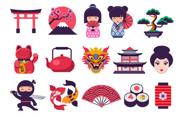 big set of vector traditional japanese  icons