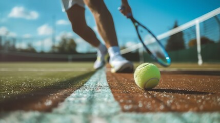 Tennis player reaching for a ball on a court.