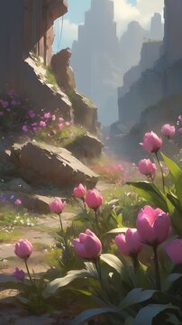 Beautiful Wild flowers in a sunny spring day