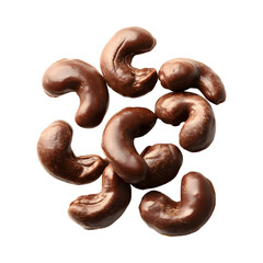 Delicious Chocolate Coated Cashews isolated on transparent background