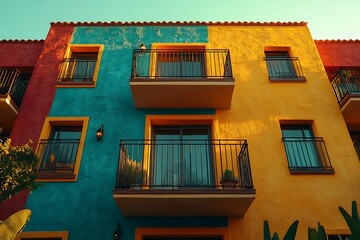 Colorful Building With Balconies And Windows