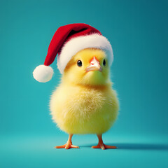 Cute yellow chick wearing a Santa hat celebrates the holiday season with a joyful expression