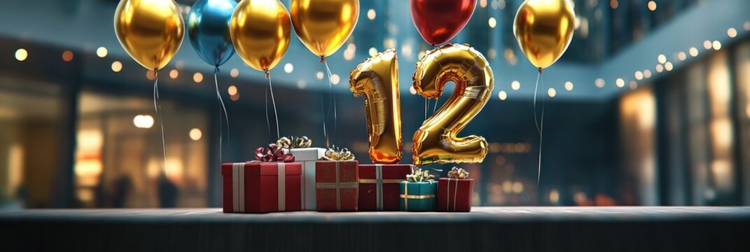 Gold Balloons Number Twelve Celebrate Birthday Gifts