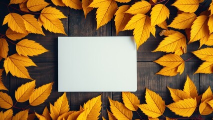 Autumnal Blank Card Mockup with Golden Leaves Frame