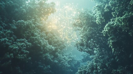 Fototapeta premium Magical glowing pattern in mystical forest.