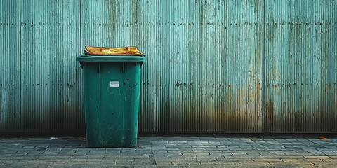 A trash bin in front of the street wall