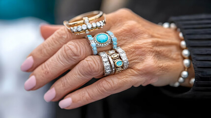 Close-up Photo of Hand with Stacked Rings