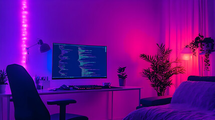 Vibrant Purple and Pink Room Setup Illustration