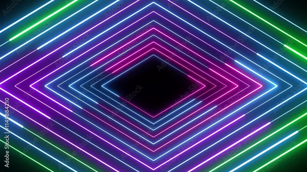 Poster neon retro seamless looping motion graphics background with vibrant dynamic effects and glowing desi