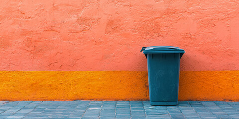 A trash bin in front of the street wall