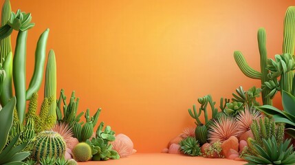 Fototapeta premium A desert-inspired wedding backdrop featuring cacti and earthy tones.