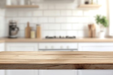 Empty wooden table in blurred kitchen background. (4)