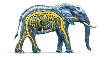 Obraz premium Detailed anatomical illustration of an elephant, showcasing its nervous system.
