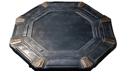 Octagonal metallic platform with subtle reflective textures and intricate details, suitable for futuristic designs. Isolated on transparent background