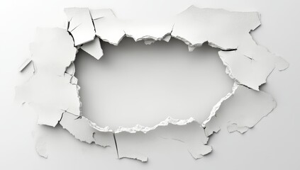 Obraz premium Hole in white wall with cracked edges.