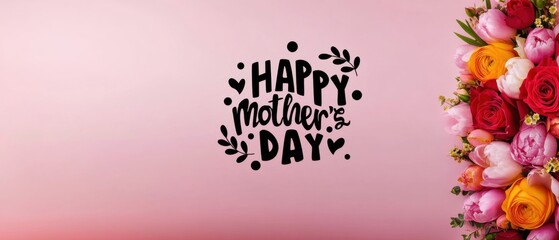 Naklejka premium Happy Mothers Day Pink Floral Greeting Card Design with Bouquet