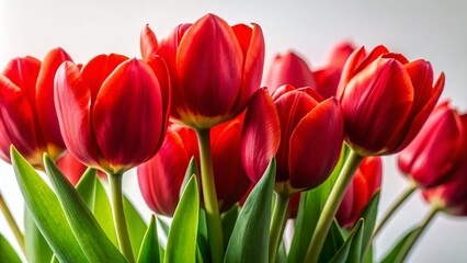 Fototapeta premium Vibrant Red Tulips Bouquet Isolated on White Background - Spring Flowers
