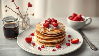 Delicious Pancakes Topped With Raspberries And Syrup