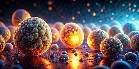 Naklejka premium Glowing Microbial Eggs: 3D Rendered Silhouette of Bioluminescent Cells