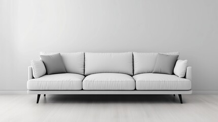 A white couch placed in a minimalistic room with plain white walls