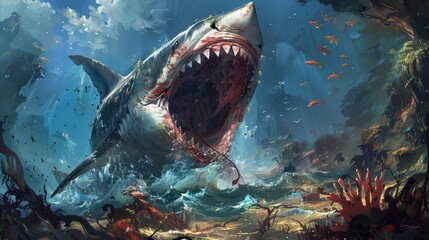 The shark gasped and its big teeth attacked.