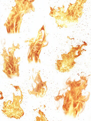 Fiery flames isolated on white background.