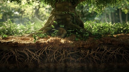 Tree foundation - complex underground network Maximizes moisture absorption, plant structure, underground connections.