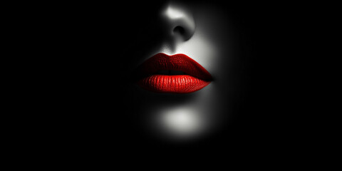 Obraz premium Red woman lips in the dark