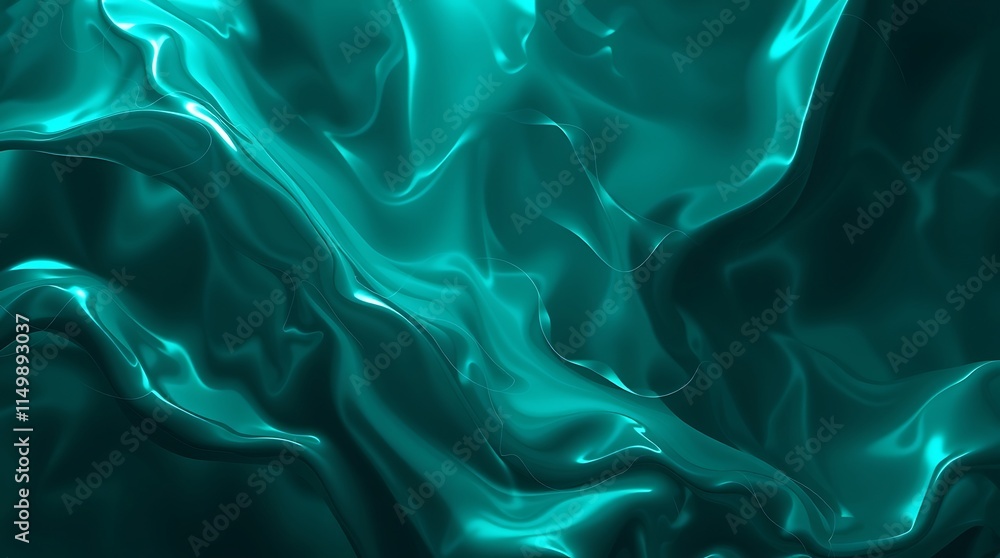 Poster emerald silk swirl: a captivating abstract background of flowing teal silk, creating a mesmerizing a