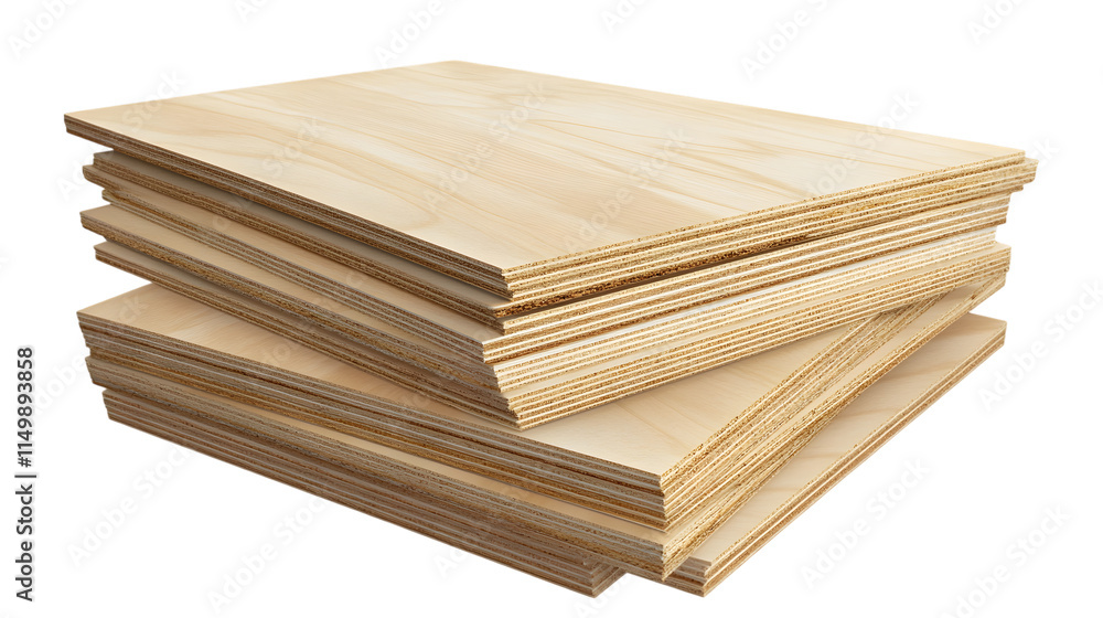 Poster large stack of smooth plywood sheets with a laminated surface, suitable for construction or crafting