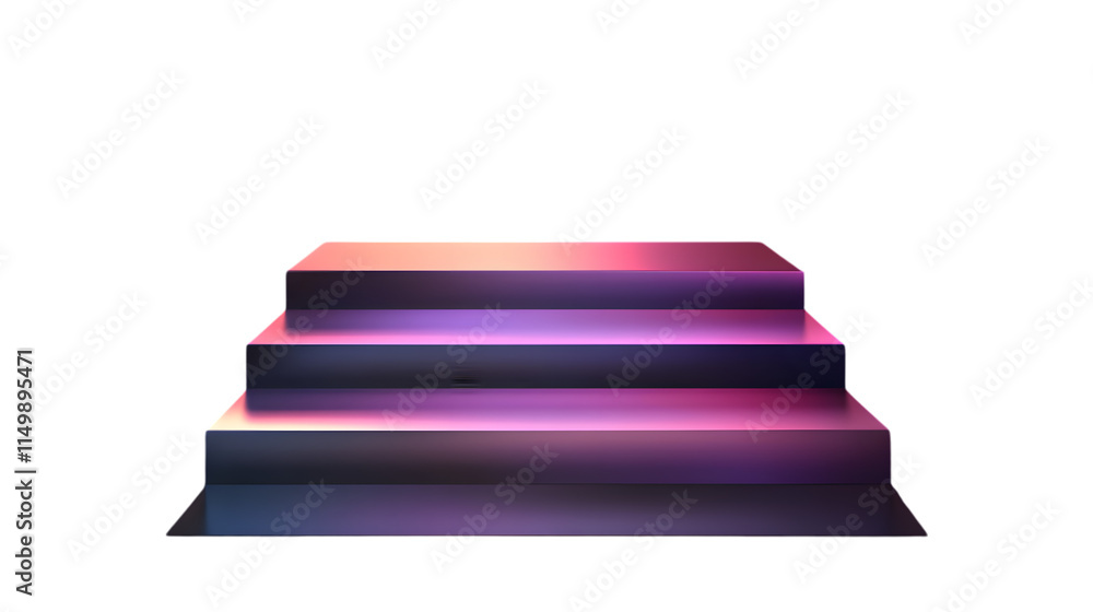 Poster gradient metallic platform featuring stepped layers with reflective surfaces, perfect for futuristic
