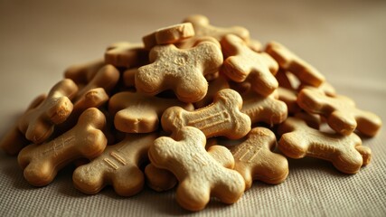 Fototapeta premium A Delicious Pile of Crispy, Bone-Shaped Dog Biscuits Ready for a Treat