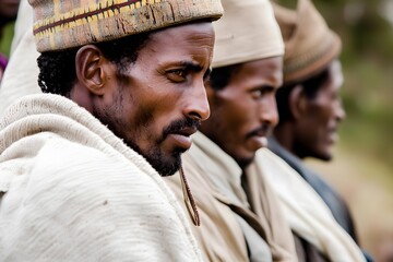 Traditional Ethiopian attire worn by men during a cultural event, highlighting heritage.