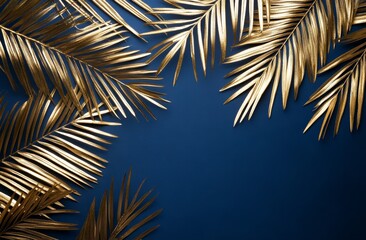 Gold palm leaves on navy blue background. (1)