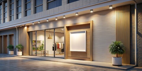 Fototapeta premium Modern Minimalist Store Sign Mockup: 3D Eye-Level Render, Clean Design, Signage Template