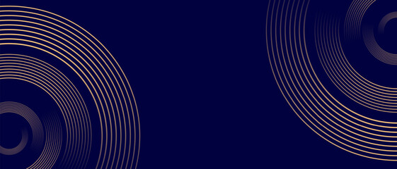 Shiny luxury gold circle pattern lines on dark blue background.