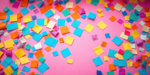 Vibrant confetti scattered on a pink background, creating a festive and joyful scene perfect for celebrations and design projects.