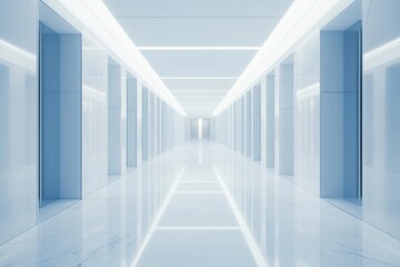 Fototapeta premium Clean hospital hallway, brightly lit, with minimalist design