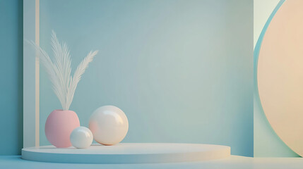Fototapeta premium Modern minimalist Easter egg display with coral and white eggs on grey background. . Elegant Easter decoration with pastel-colored eggs and dry coral