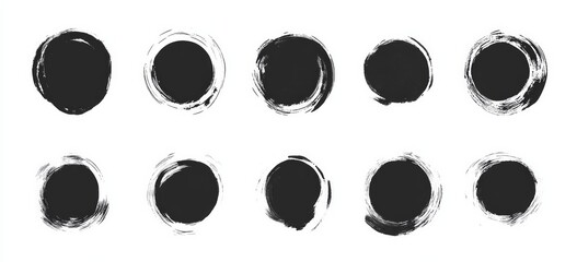 black ink circle brush strokes set on white