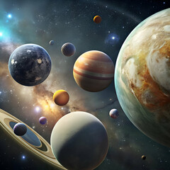 Stunning solar system planets in deep space.