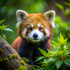 Fototapeta premium Cute Red Panda in Lush Green Forest.