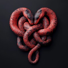 Obraz premium Entwined Snakes Forming a Heart Shape on Dark Background